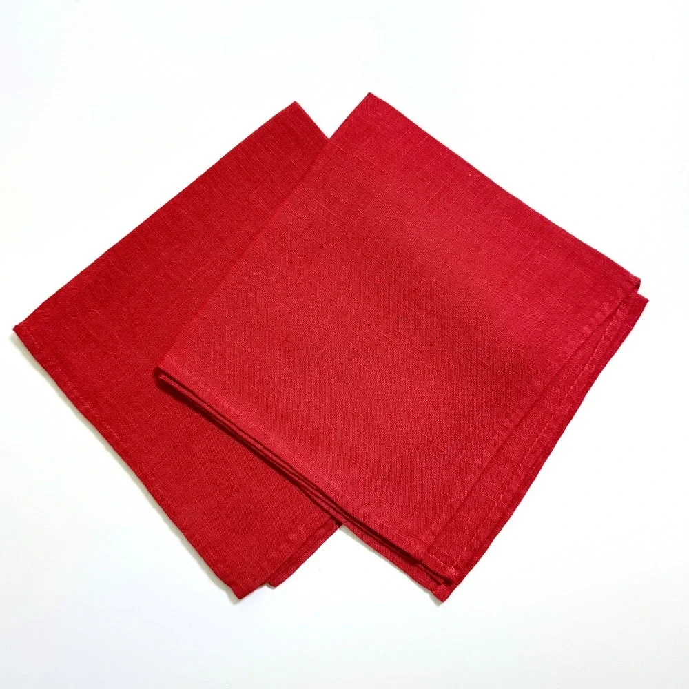 Vintage Set of 2 Cloth Napkins Red Solid Woven Fabric Holiday Table Decor Linens